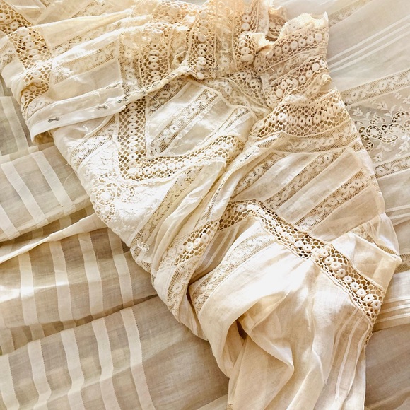 Antique Circa 1910 Lace Gown Vintage Elegant Cream Lace Dress Victorian - Picture 11 of 11